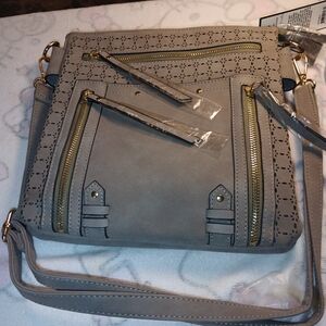 Violet Ray Crossbody Bag with Gold Zippers